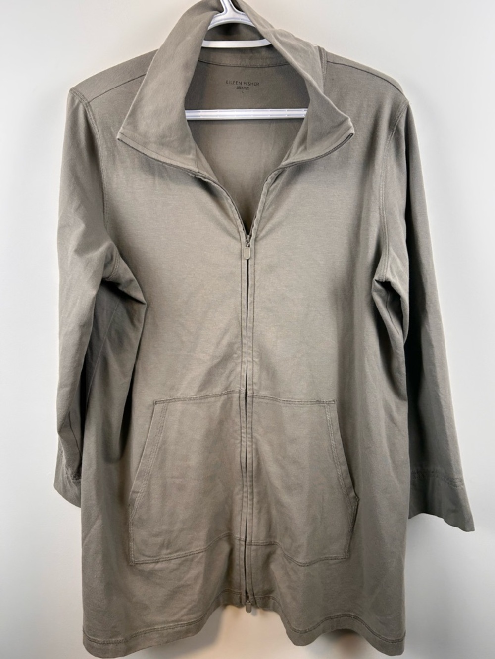 Eileen Fisher Organic Cotton Zip Jacket Olive GreyGreen Women’s Large Minimalist